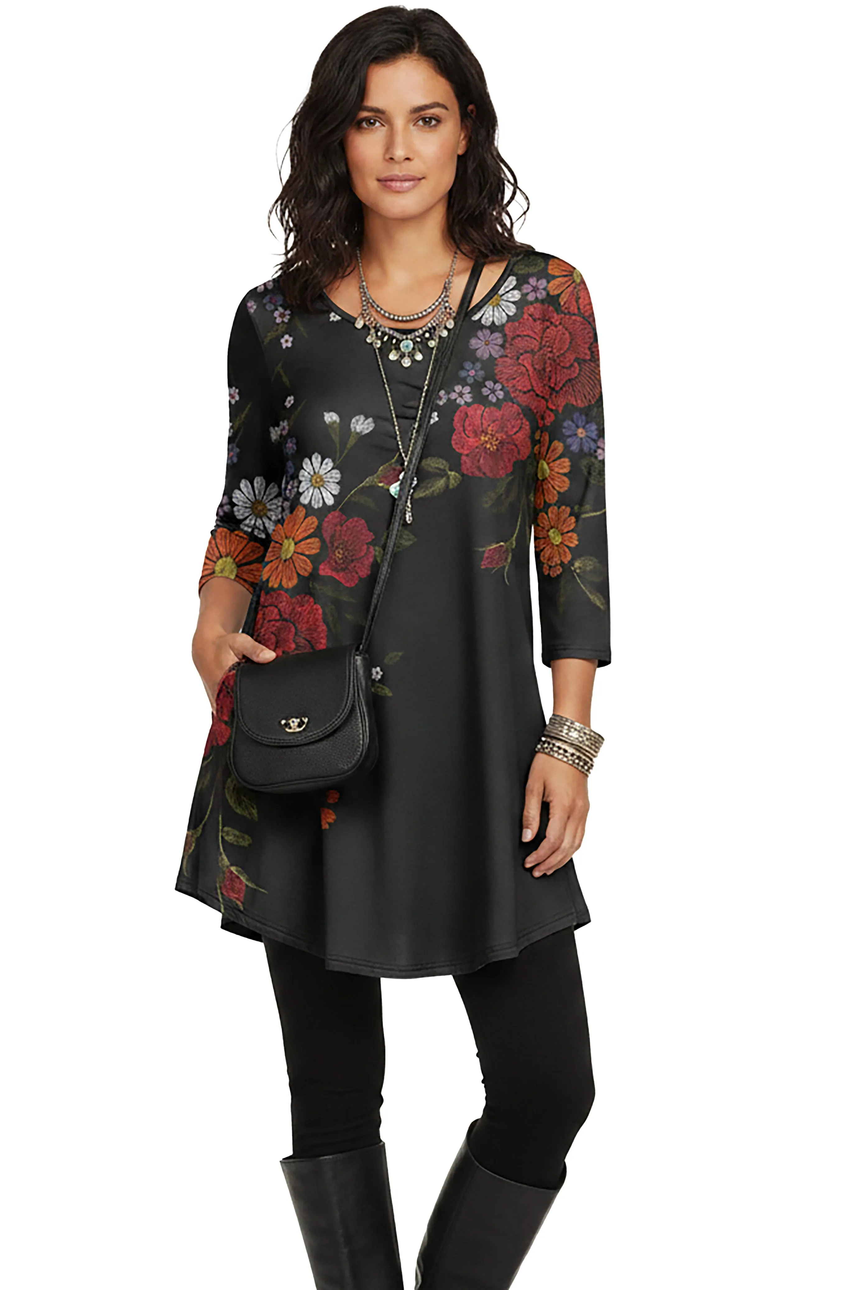 Lily by Firmiana Women's Round Neck Tunic with 3/4 Length Sleeves sold by Zulily