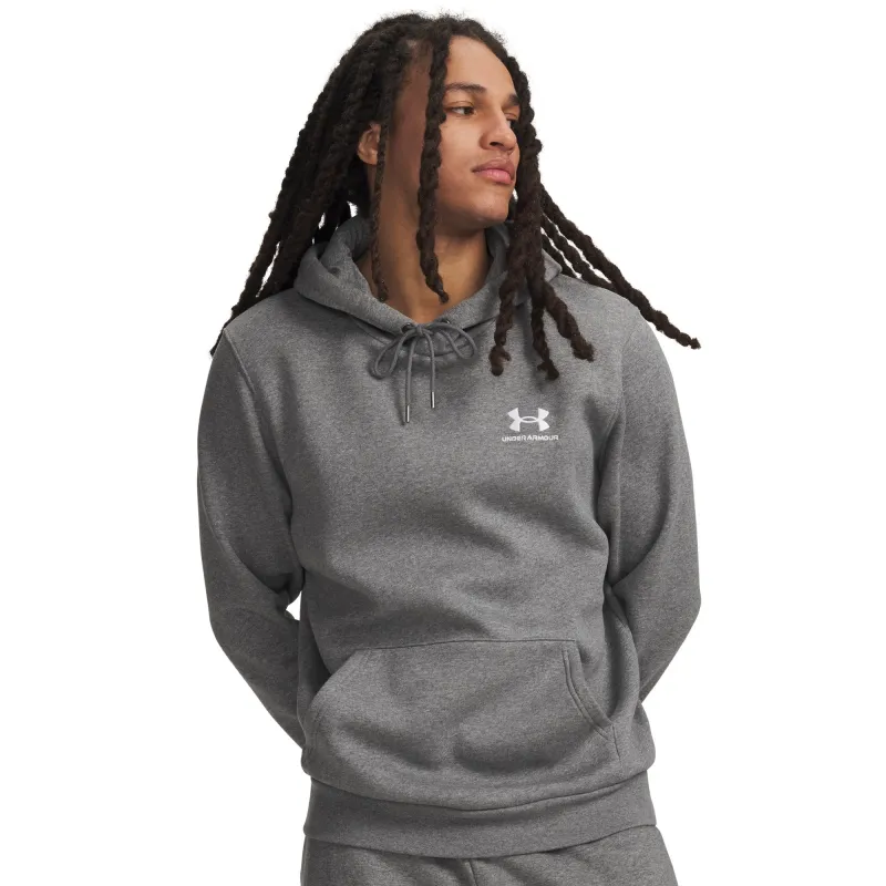Under Armour Mens UA Icon Fleece Hoodie - Pitch Gray Medium Heather/White made by Under Armour