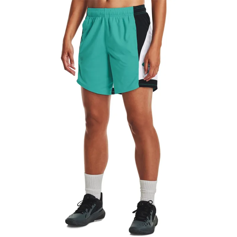 Under Armour Womens UA Basketball Baseline 6" Shorts - Teal/White Black Colorblock made by Under Armour