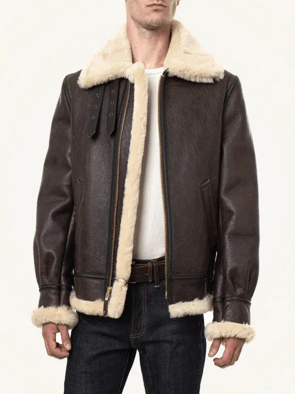 Classic Brown Sheepskin B3 Bomber Shearling Jacket made by Zulily