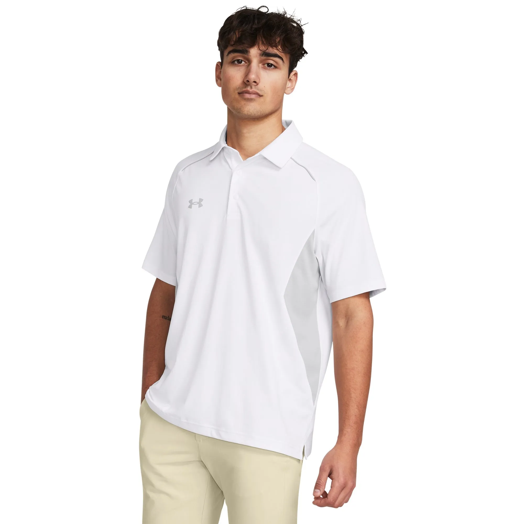 Under Armour Men's Title Polo - White/Mod Grey sold by Zulily