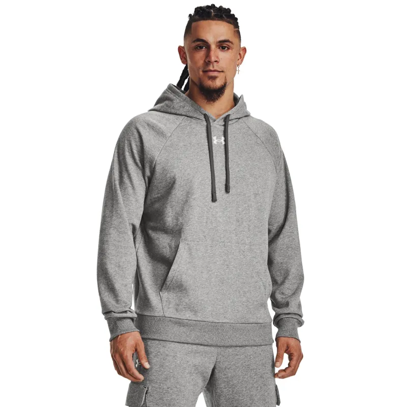 Under Armour Men's Rival Fleece Hooded Sweatshirt - Castlerock/White made by Under Armour