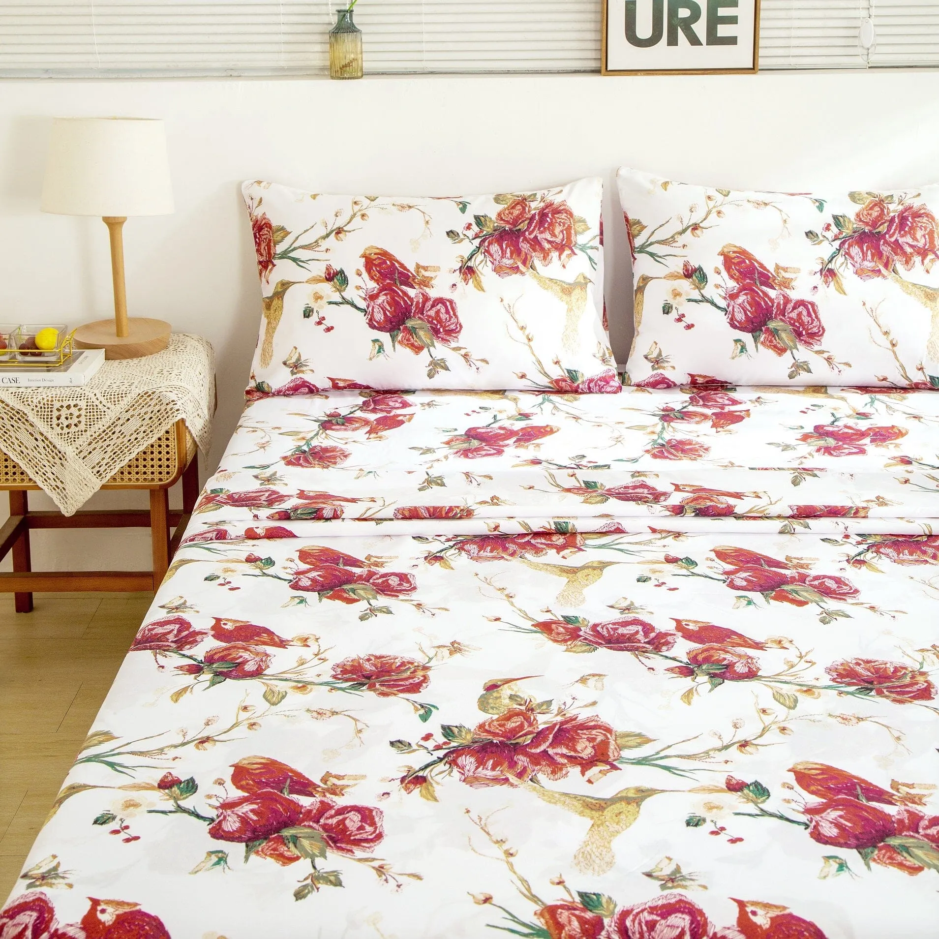 Tache Floral Hummingbirds Burgundy White Vintage Rose Garden Bed Sheet Set (SD-7676) sold by Zulily product image thumbnail 3