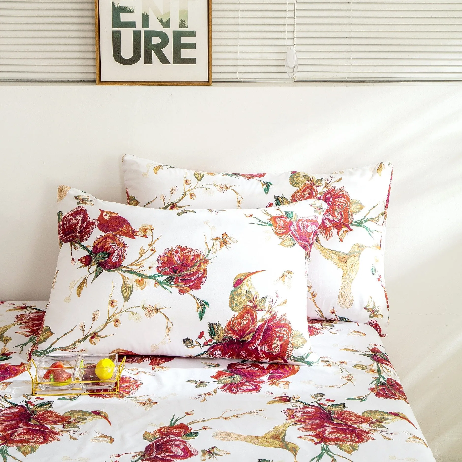 Tache Floral Hummingbirds Burgundy White Vintage Rose Garden Bed Sheet Set (SD-7676) sold by Zulily product image thumbnail 4