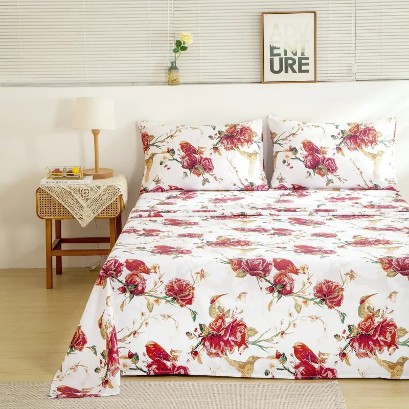 Tache Floral Hummingbirds Burgundy White Vintage Rose Garden Bed Sheet Set (SD-7676) made by Zulily