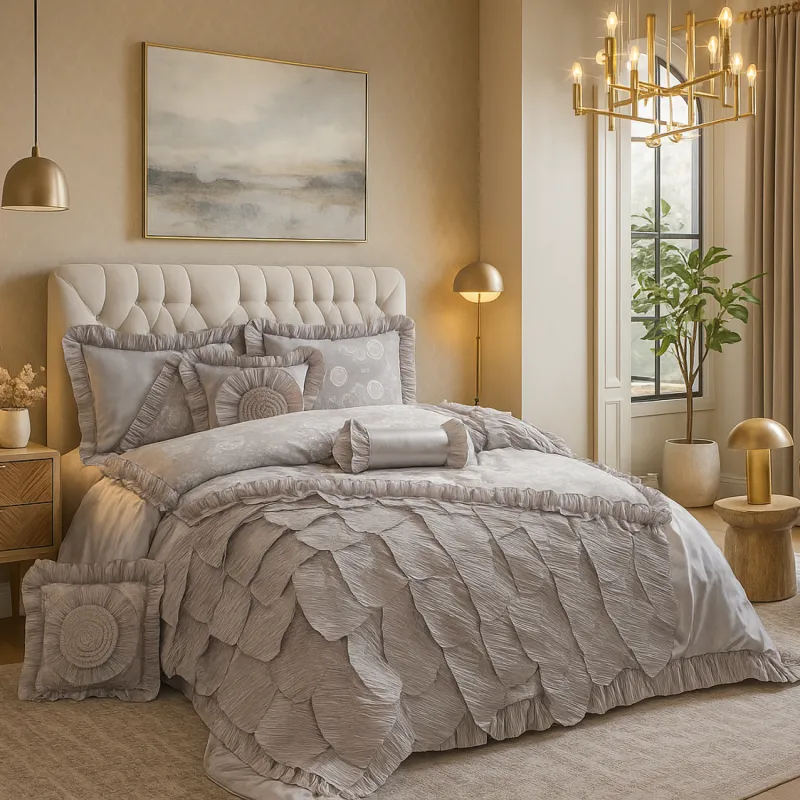 Tache Satin Ruffle Floral Lace Silver Rose Petals Comforter Set (HYZ102) made by Zulily