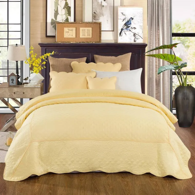 Tache Buttercup Puffs Yellow Diamond Matelasse Scalloped Quilt Set (YELLEMDES) made by Zulily