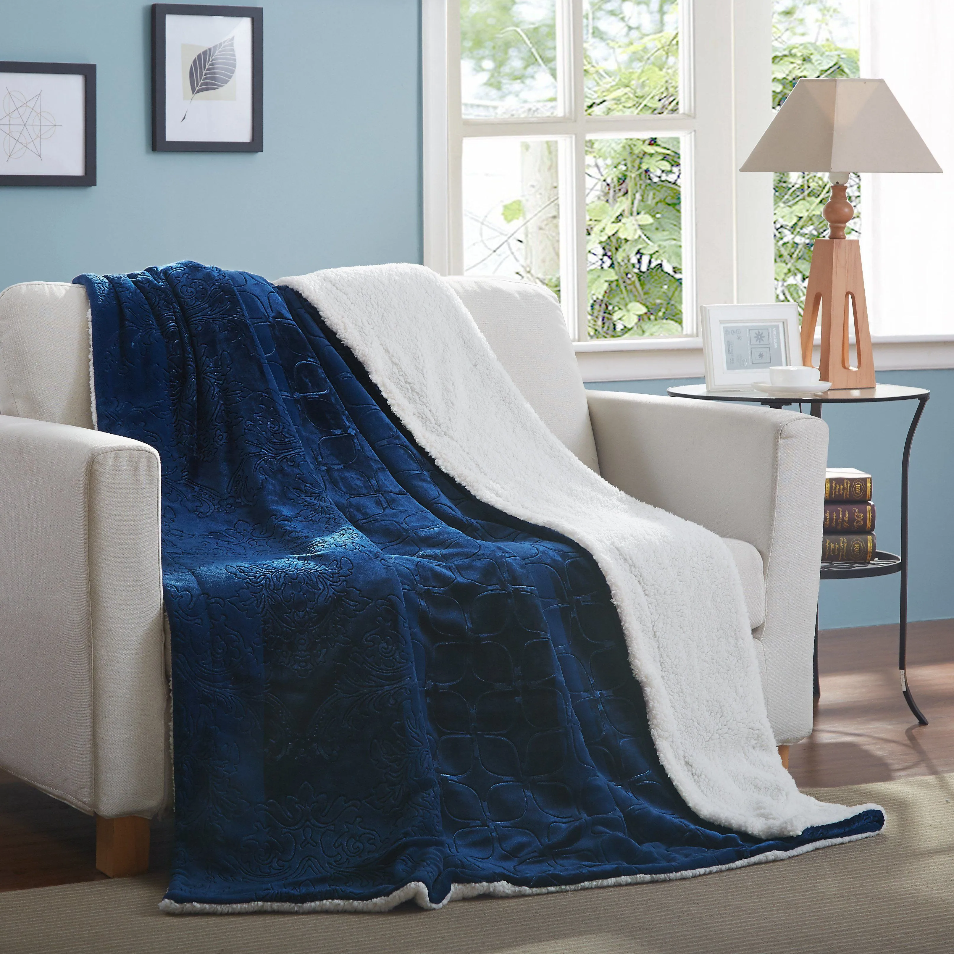 Tache Solid Embossed Cozy Night Blue Sherpa Throw Blanket (62093) sold by Zulily