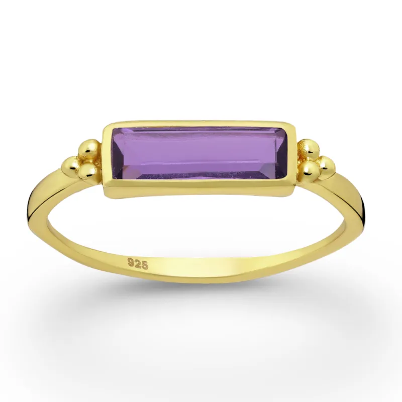 Sterling Silver 18kt Gold Plated Rectangular Amethyst Ring made by Zulily