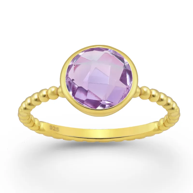 Sterling Silver 18kt Gold Plated Beaded Band & Circular Amethyst Ring made by Zulily