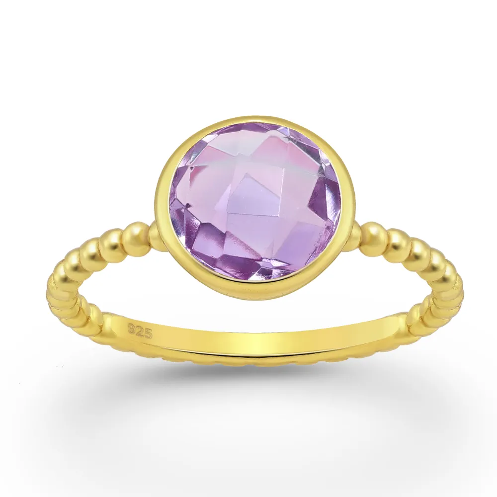 Sterling Silver 18kt Gold Plated Beaded Band & Circular Amethyst Ring sold by Zulily