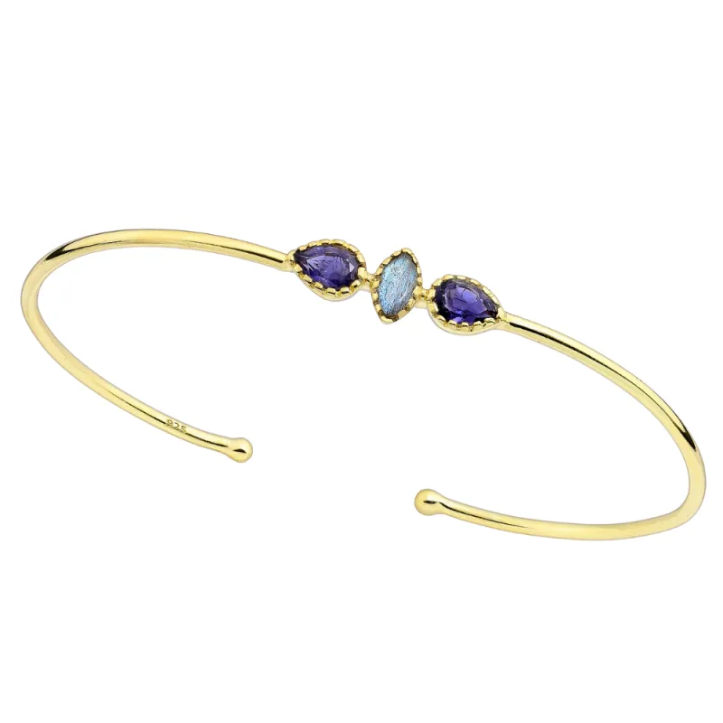 Sterling Silver & Gold Plated Purple Teardrop & Labradorite Cuff Bracelet made by Zulily