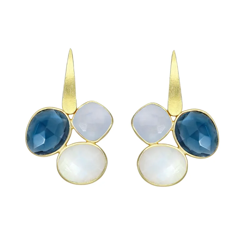 Sterling Silver Gold Plated Blue & White Mix Stone CZ Faceted Geometric Clustered Bar Stud Drop Earrings made by Zulily