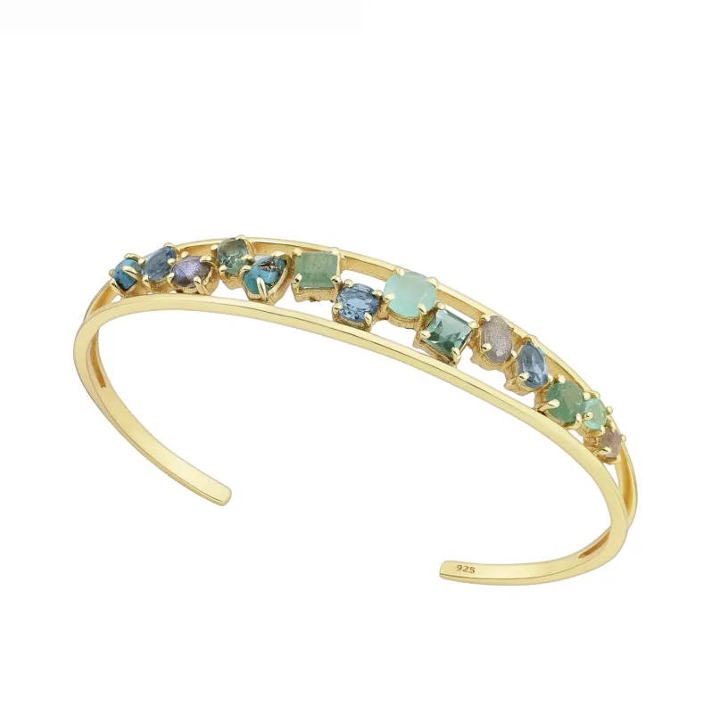 Exquisite 18K Gold Plated Sterling Silver Cuff Bracelet with a Vibrant Arrangement of Gemstones made by Zulily