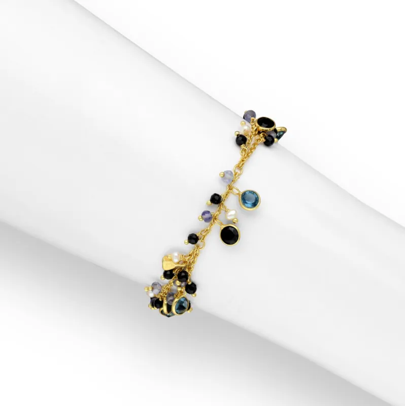 18K Gold Plated Sterling Iolite & Pearl Clustered Bracelet- Ag Sterling made by Zulily