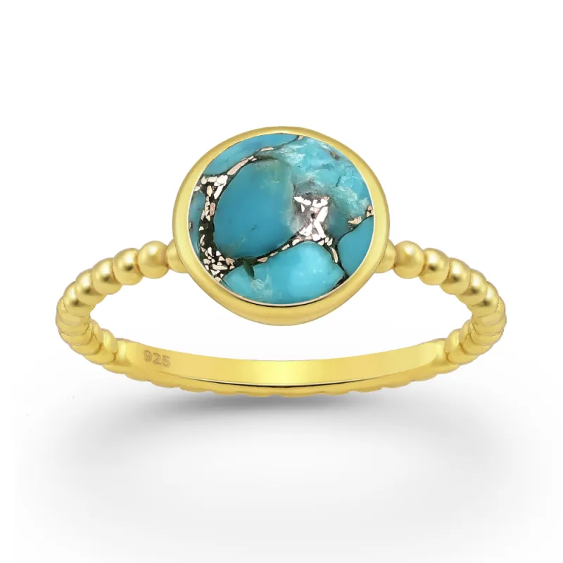 Sterling Silver 18kt Gold Plated Beaded Band & Turquoise Circular Ring made by Zulily