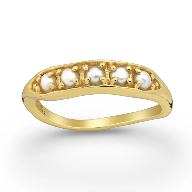 Sterling Silver 18kt Gold Plated & Freshwater Pearl Lima Bean Ring made by Zulily