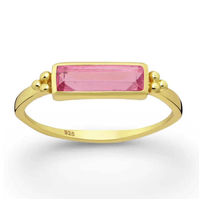 Sterling Silver 18kt Gold Plated Rectangular Pink Tourmaline Ring made by Zulily