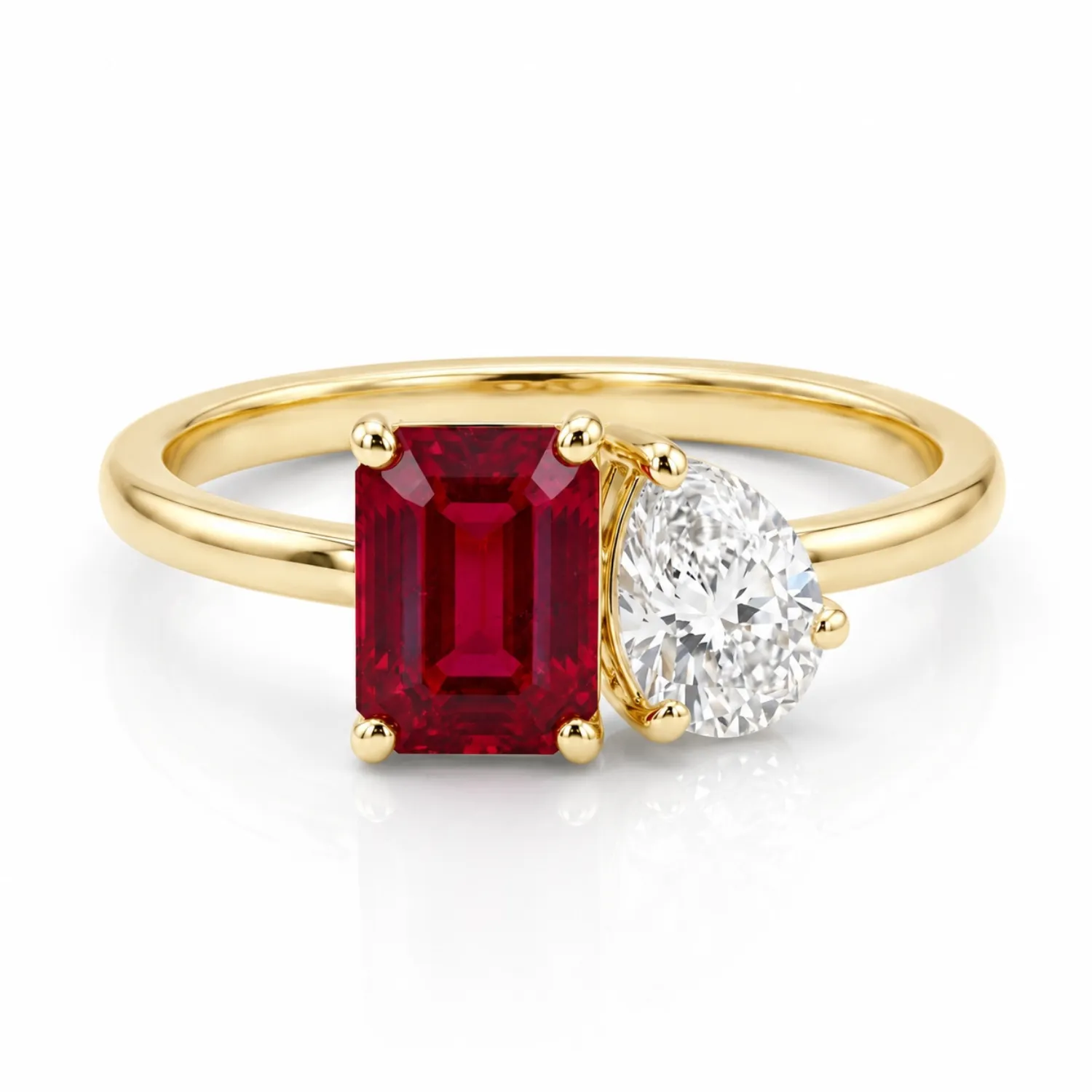 2.60 Cttw Octagon Emerald, Ruby, Sapphire and Lab Diamond 14K Yellow Gold Toi et Moi Ring sold by Zulily product image thumbnail 3