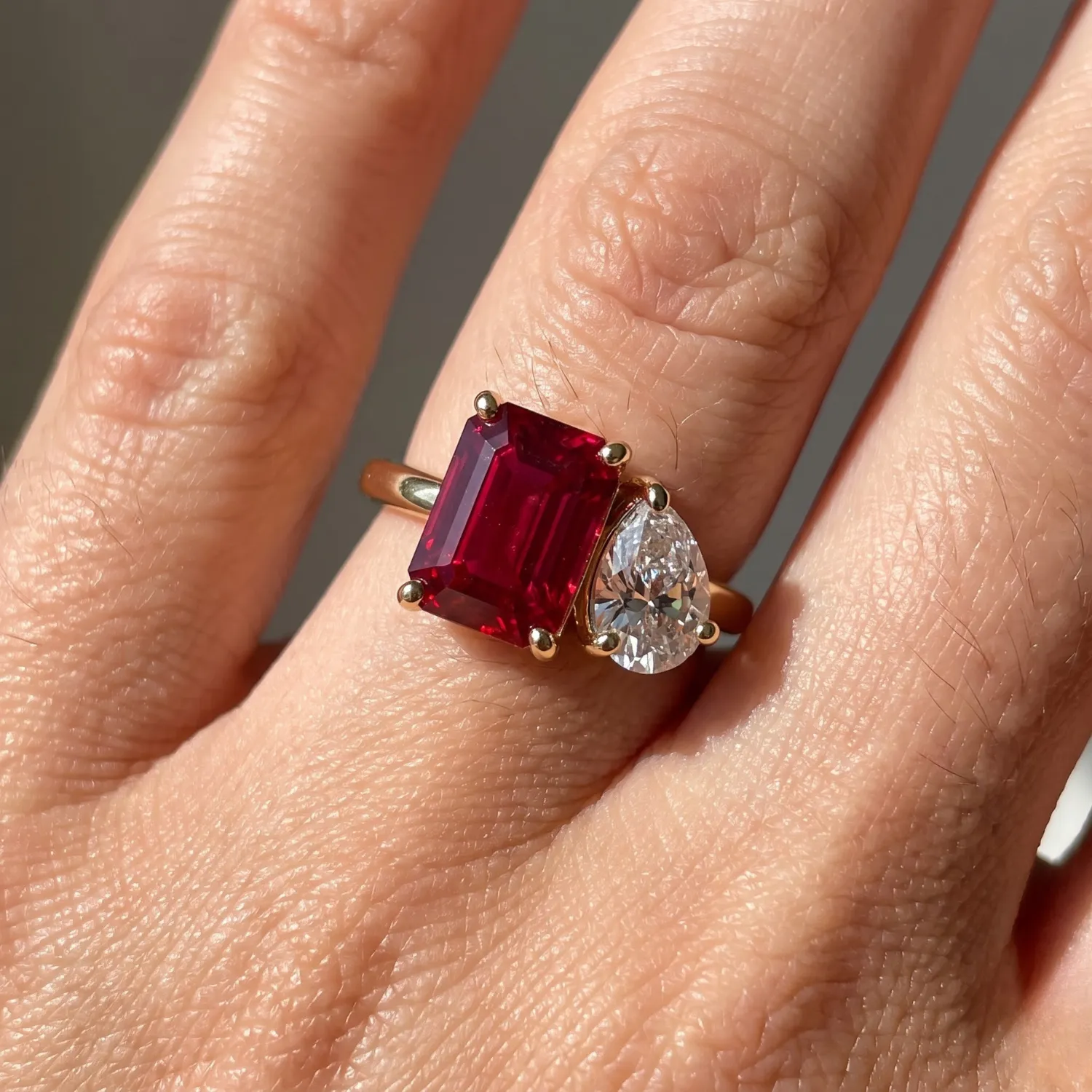 2.60 Cttw Octagon Emerald, Ruby, Sapphire and Lab Diamond 14K Yellow Gold Toi et Moi Ring sold by Zulily product image thumbnail 4