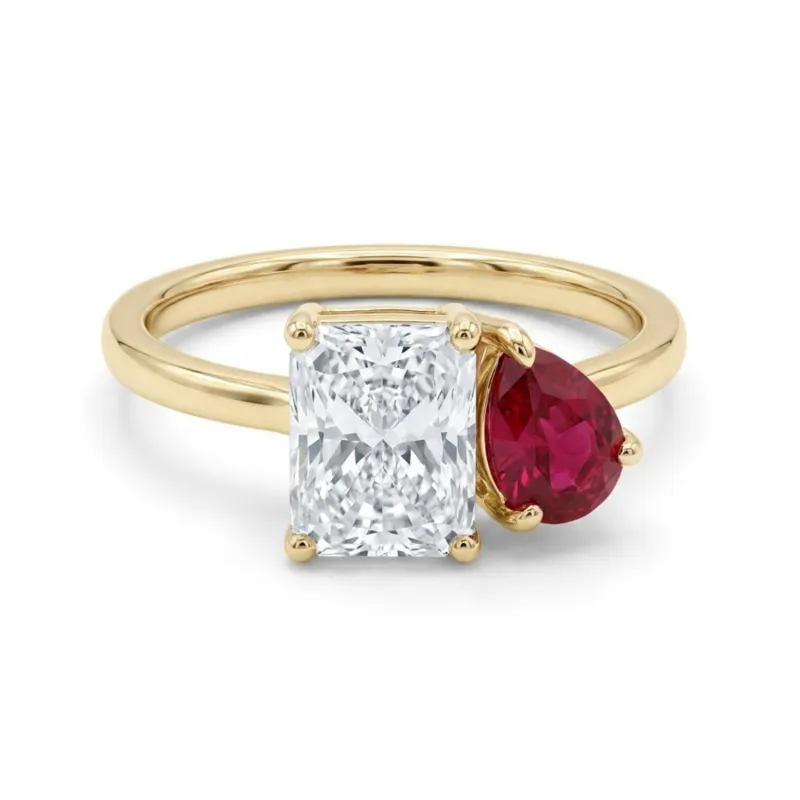 2.74 Cttw Pear Emerald, Ruby, Sapphire and Lab Diamond 14K Yellow Gold Toi et Moi Ring made by Zulily