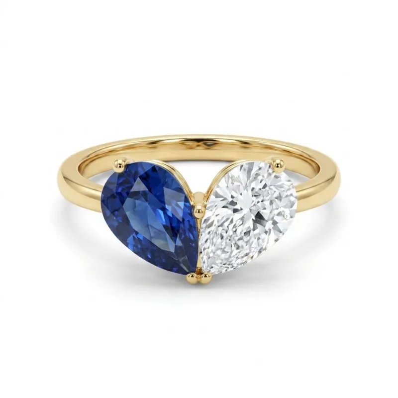 3.26 Cttw Pear Emerald, Ruby, Sapphire and Lab Diamond 14K Yellow Gold Toi et Moi Heart Ring made by Zulily