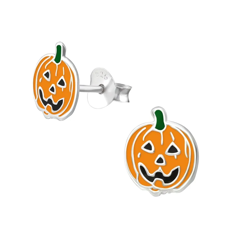 Sterling Silver Orange Pumpkin Halloween Stud Earrings made by Zulily