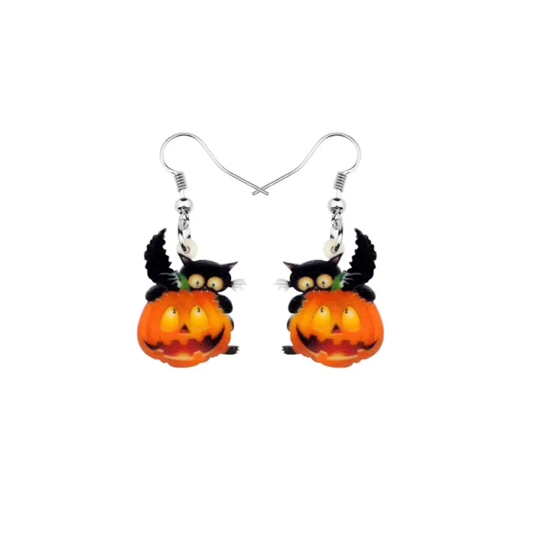 Black Cat with Jack-o'-Lantern Halloween Drop Earrings made by Zulily