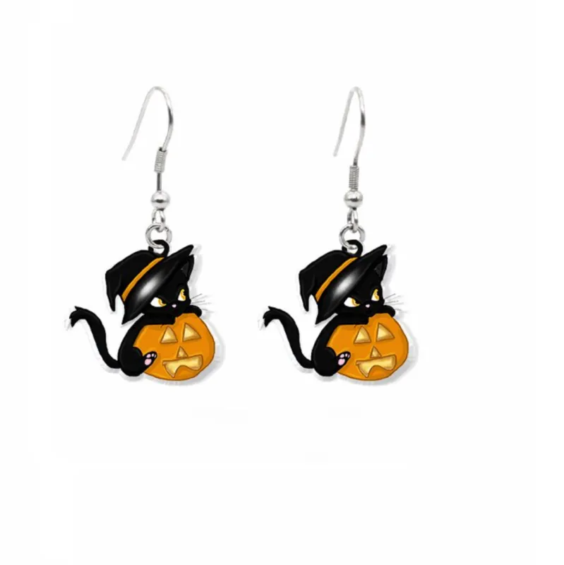 Cute Black Cat Jack-o'-Lantern Halloween Drop Earrings made by Zulily