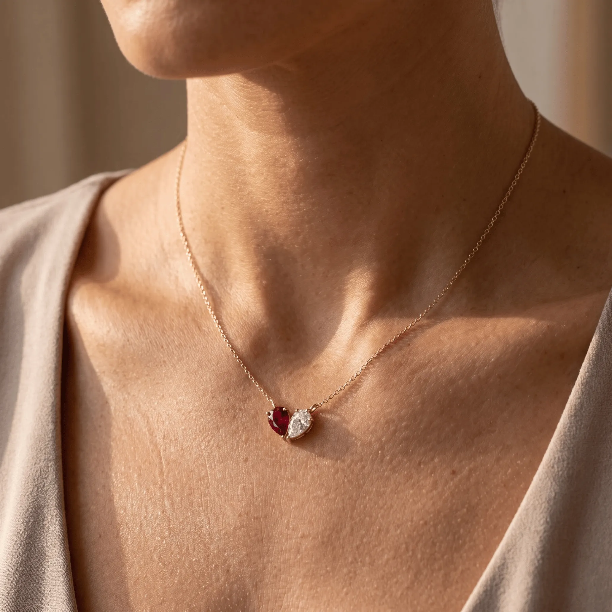 4.44 Cttw Pear Emerald, Ruby, Sapphire and Lab Diamond 14K Yellow Gold Toi et Moi Heart Pendant Necklace sold by Zulily product image thumbnail 5