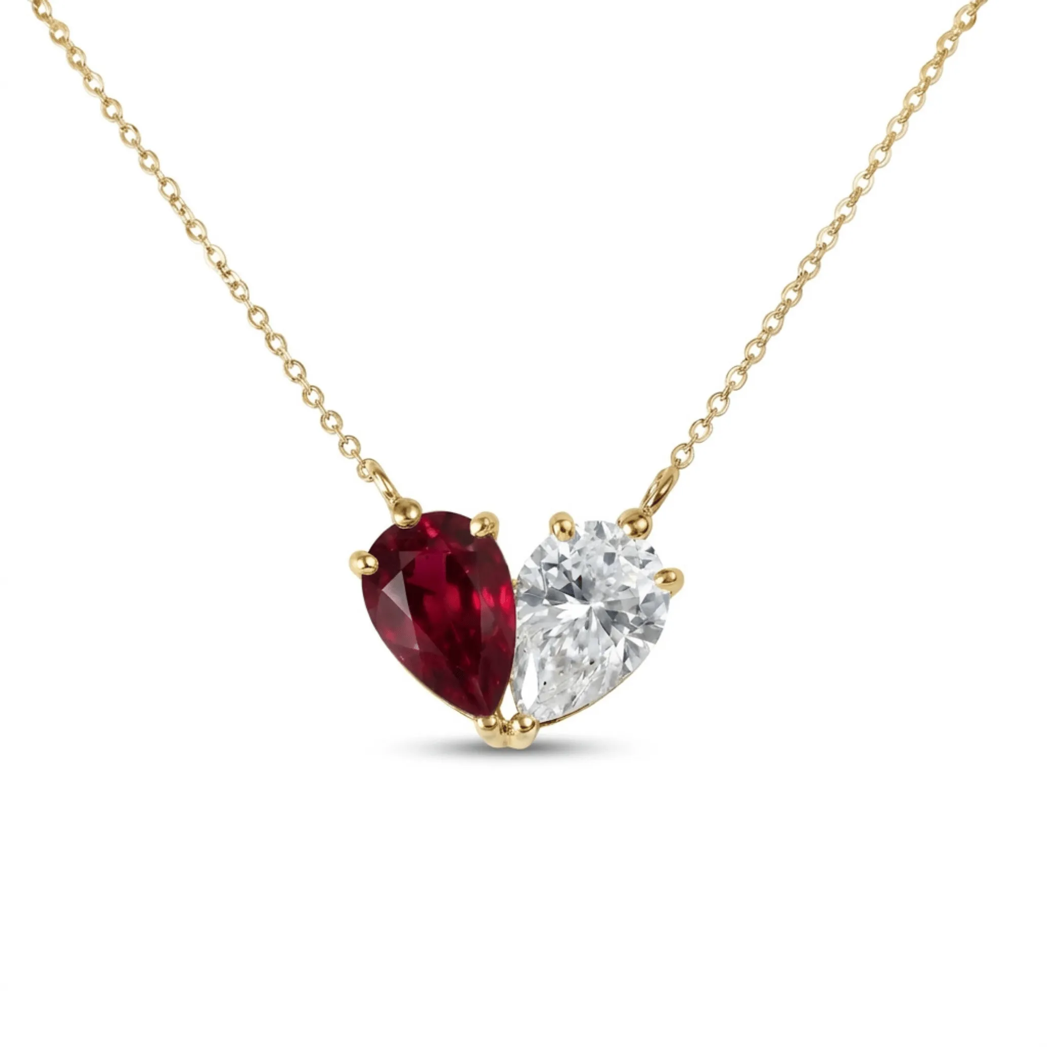 4.44 Cttw Pear Emerald, Ruby, Sapphire and Lab Diamond 14K Yellow Gold Toi et Moi Heart Pendant Necklace sold by Zulily product image thumbnail 2