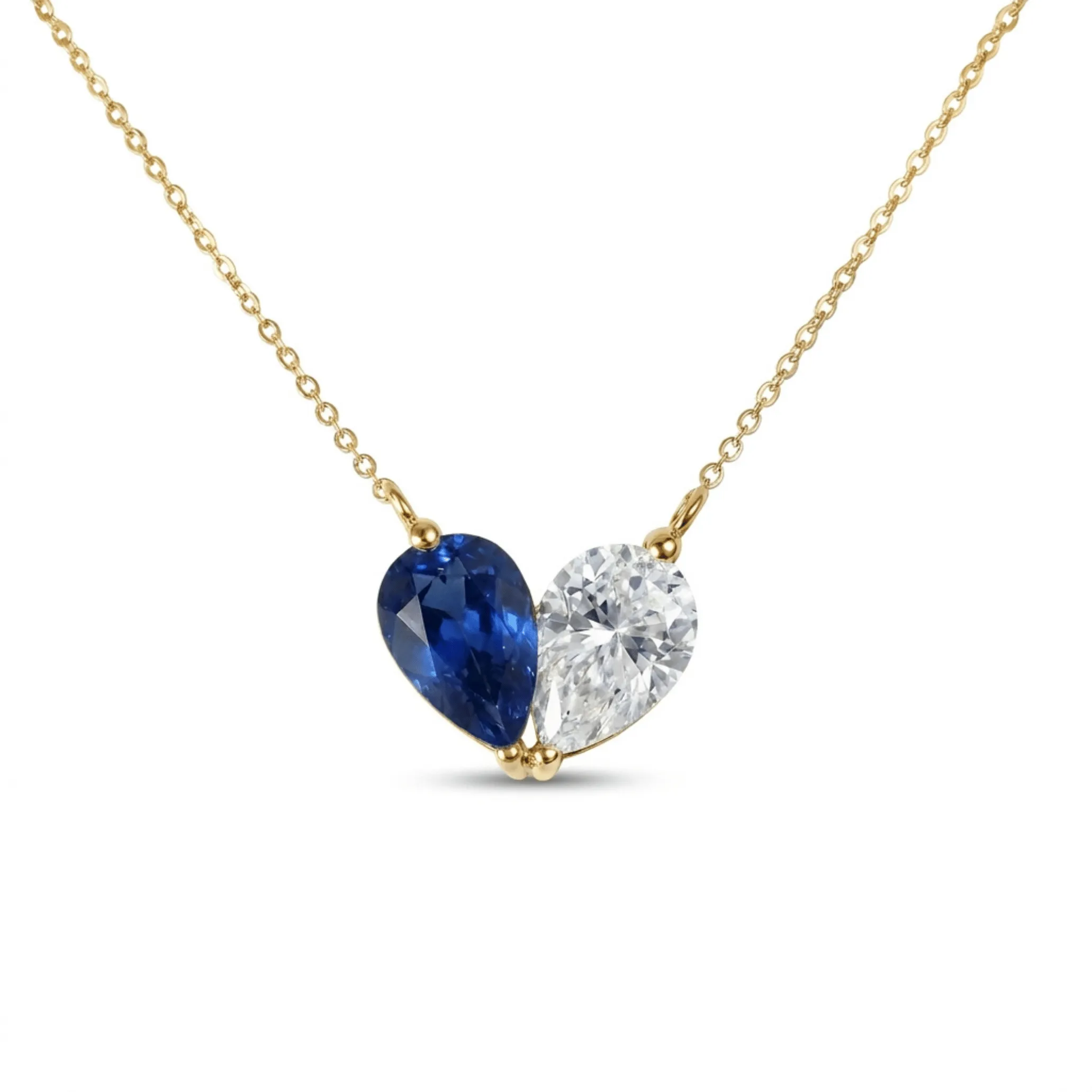 4.44 Cttw Pear Emerald, Ruby, Sapphire and Lab Diamond 14K Yellow Gold Toi et Moi Heart Pendant Necklace sold by Zulily product image thumbnail 3