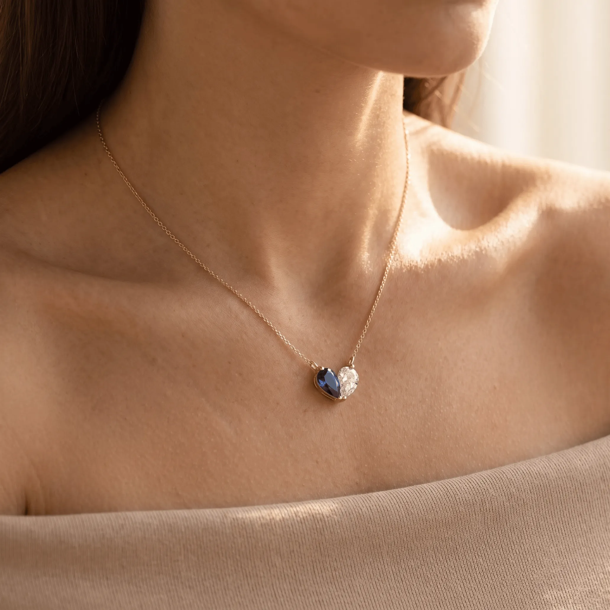 4.44 Cttw Pear Emerald, Ruby, Sapphire and Lab Diamond 14K Yellow Gold Toi et Moi Heart Pendant Necklace sold by Zulily product image thumbnail 4