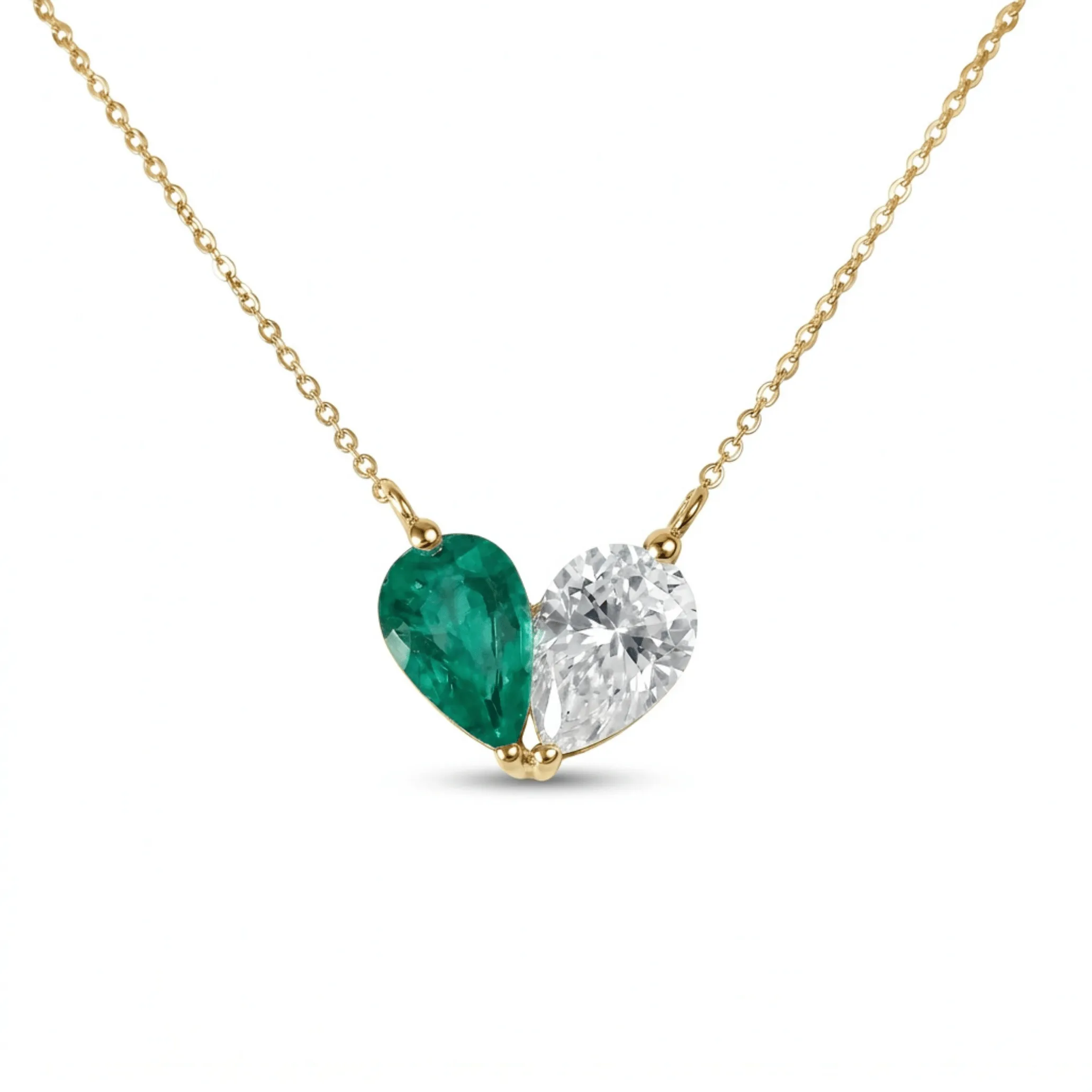 4.44 Cttw Pear Emerald, Ruby, Sapphire and Lab Diamond 14K Yellow Gold Toi et Moi Heart Pendant Necklace sold by Zulily