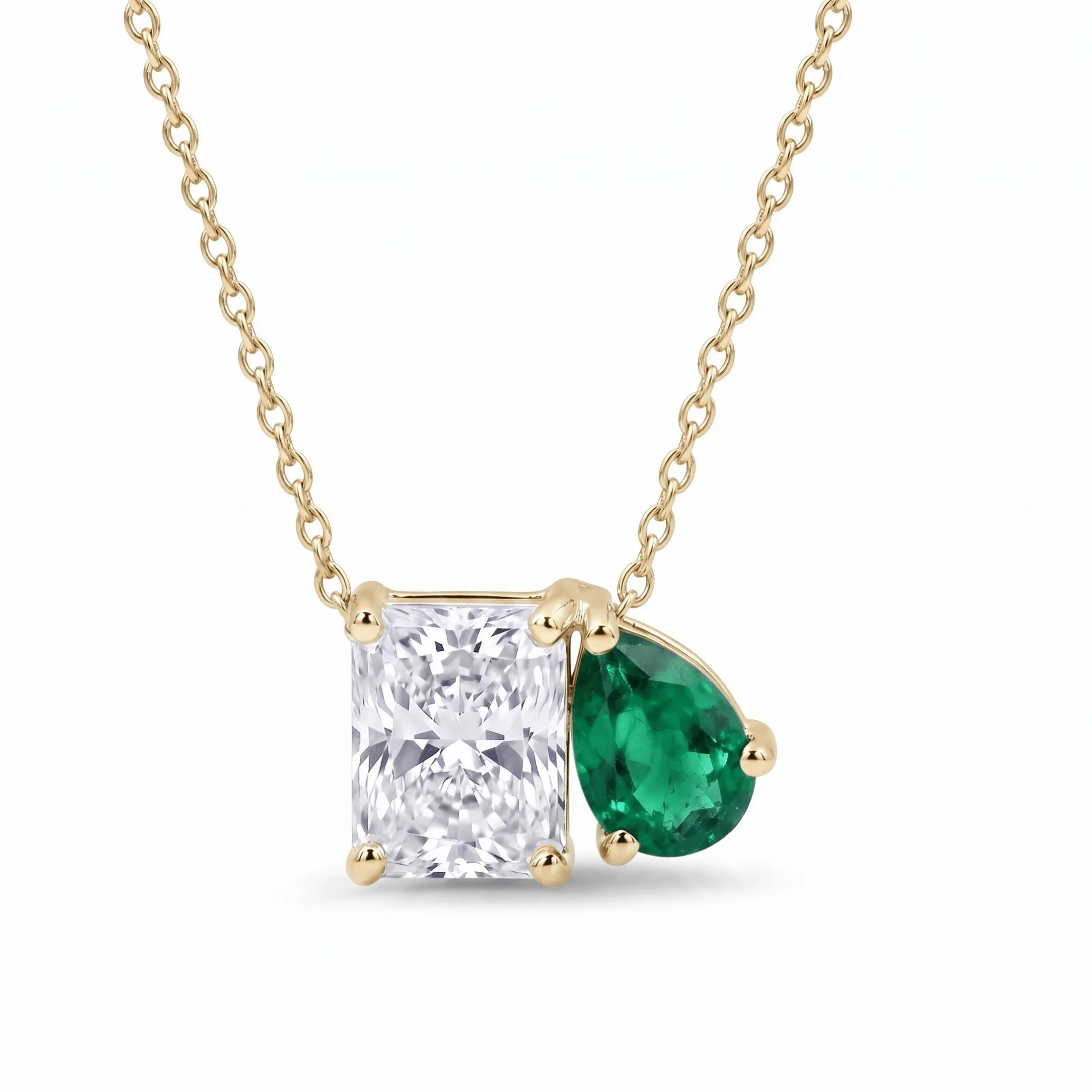 2.50 Cttw Pear Emerald, Ruby, Sapphire and Lab Diamond 14K Yellow Gold Toi et Moi Pendant Necklace sold by Zulily product image thumbnail 3