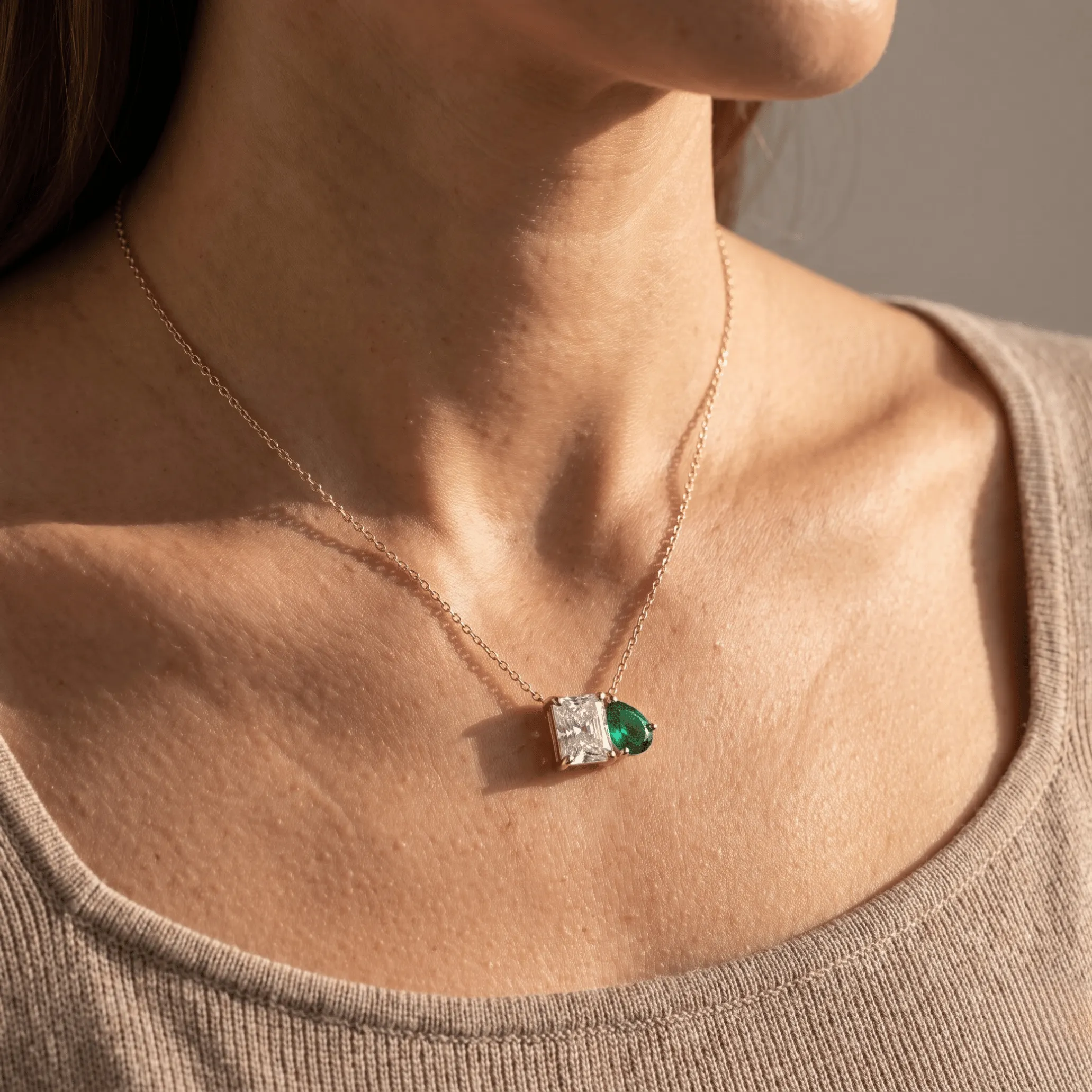 2.50 Cttw Pear Emerald, Ruby, Sapphire and Lab Diamond 14K Yellow Gold Toi et Moi Pendant Necklace sold by Zulily product image thumbnail 4