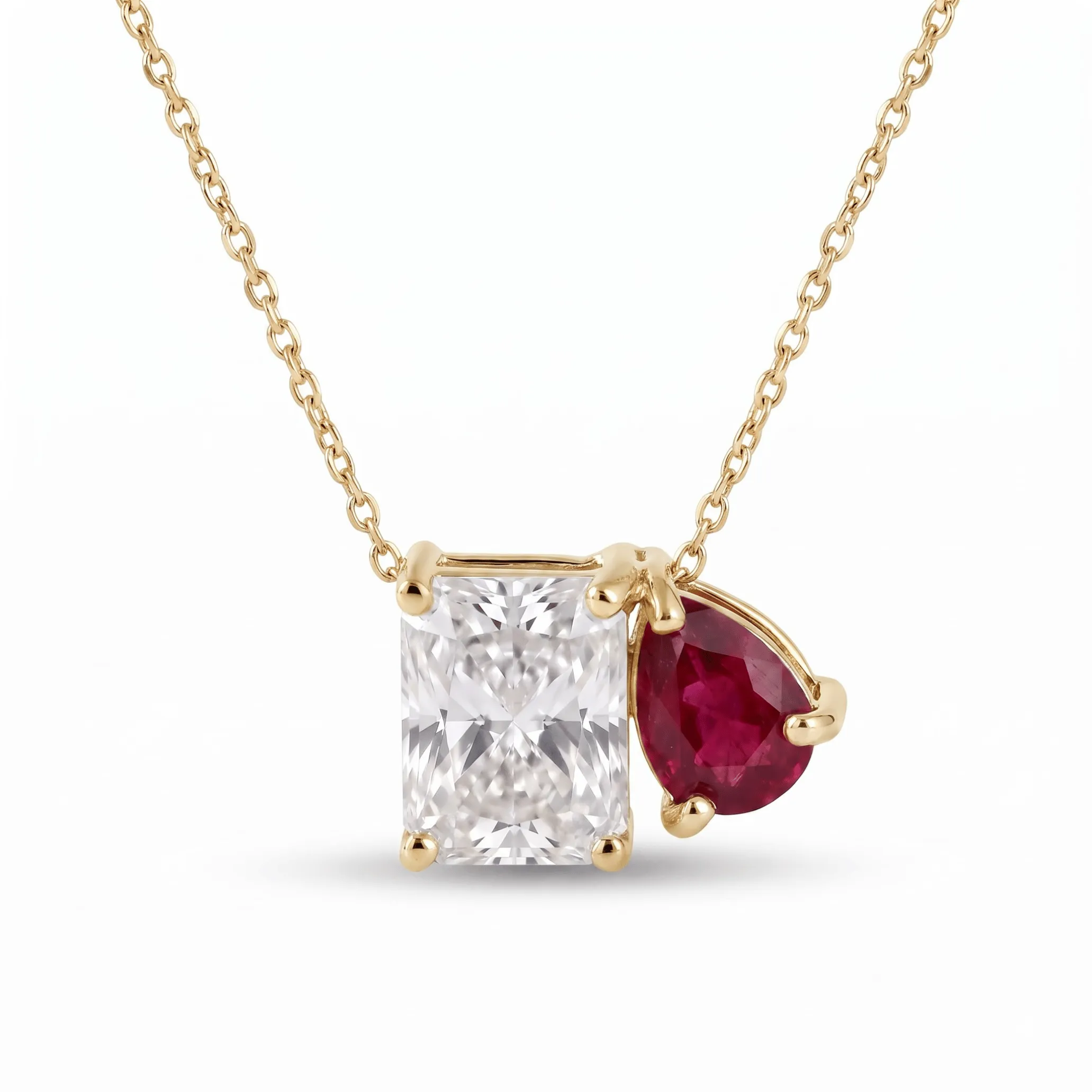 2.50 Cttw Pear Emerald, Ruby, Sapphire and Lab Diamond 14K Yellow Gold Toi et Moi Pendant Necklace sold by Zulily