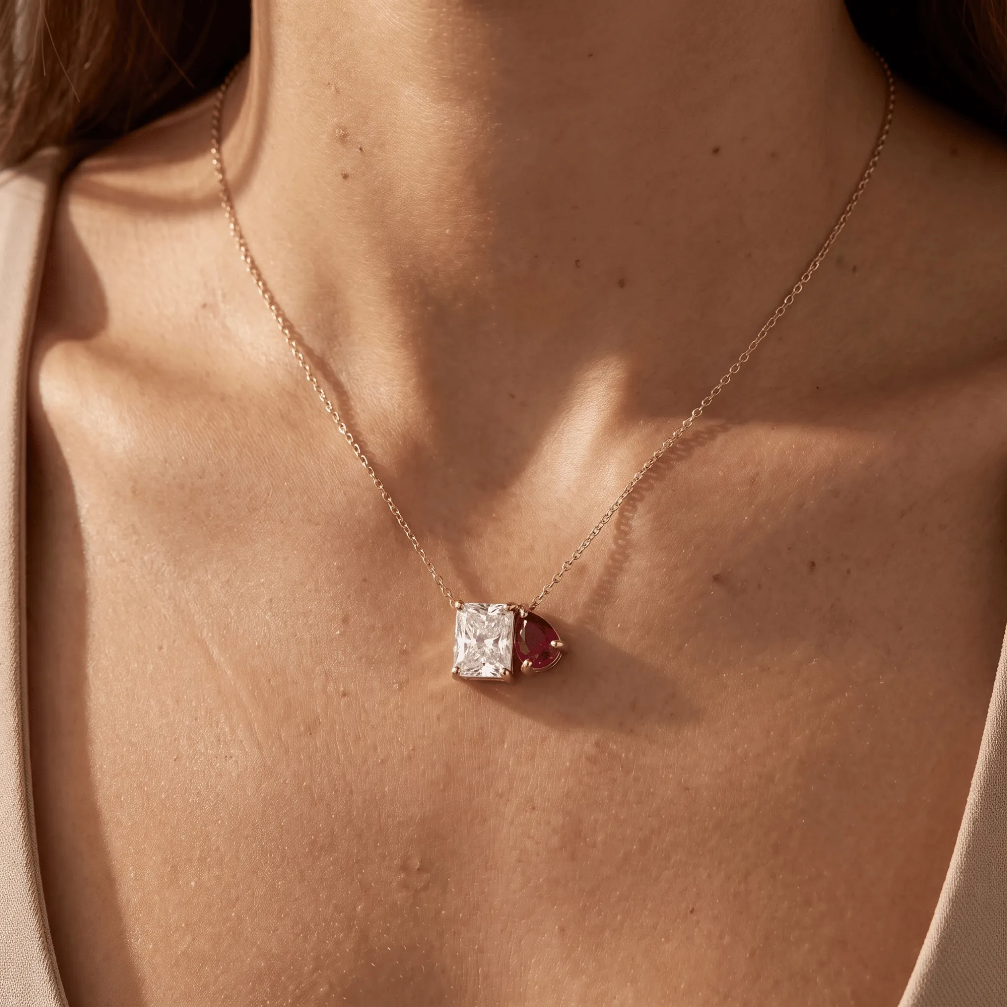 2.50 Cttw Pear Emerald, Ruby, Sapphire and Lab Diamond 14K Yellow Gold Toi et Moi Pendant Necklace sold by Zulily product image thumbnail 5