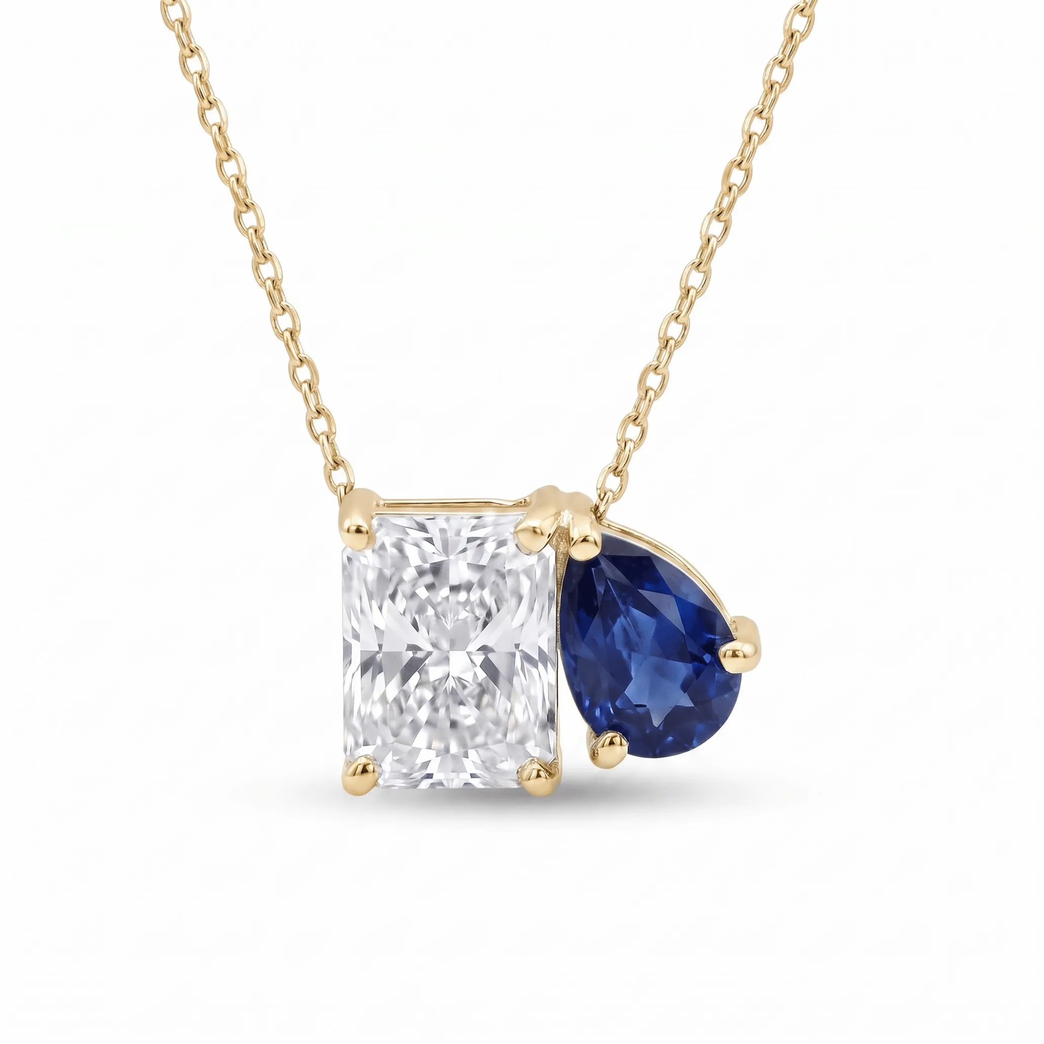 2.50 Cttw Pear Emerald, Ruby, Sapphire and Lab Diamond 14K Yellow Gold Toi et Moi Pendant Necklace sold by Zulily product image thumbnail 2
