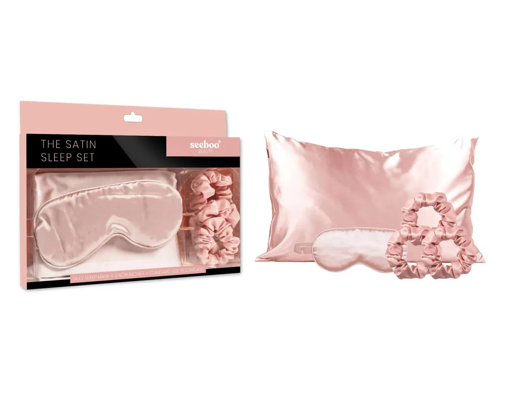 Seeboo 5-Piece: Silky Satin Cozy Comfortable Blush Sleep Set for Peaceful Sleep and Healthy Skin made by Zulily