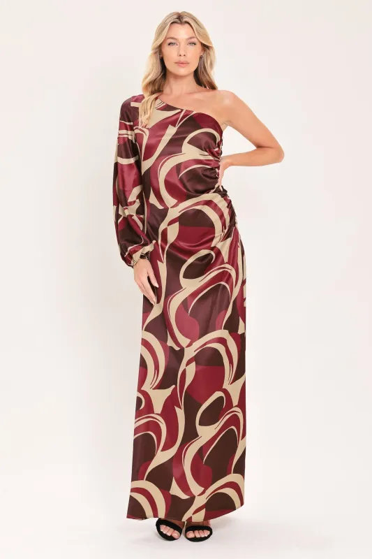 Cabernet Sculpted Wave Woven Maxi Dress made by Flying Tomato