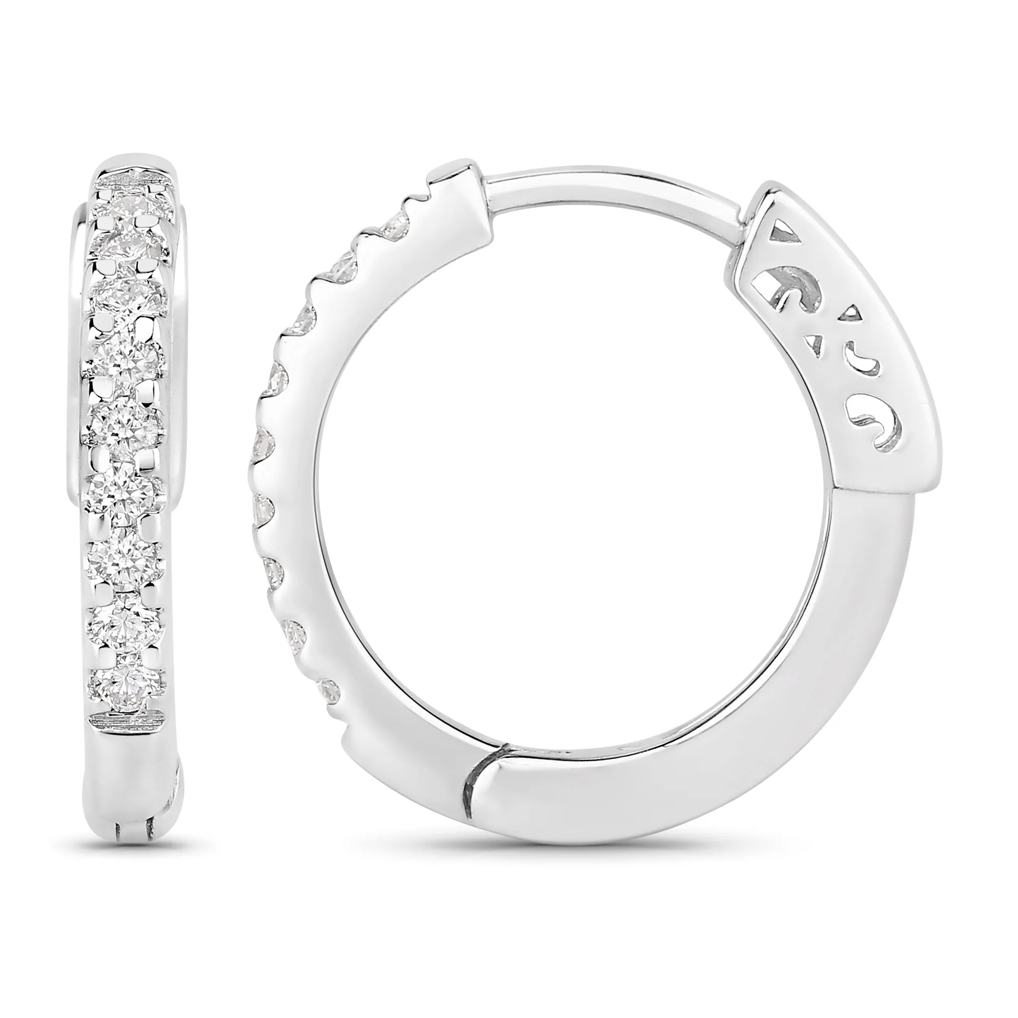 Fine Color Jewels 0.27 Ctw Round White Lab Created Diamond 925 Sterling Silver April Birthstone Pave Hoop Earrings sold by Zulily product image thumbnail 3