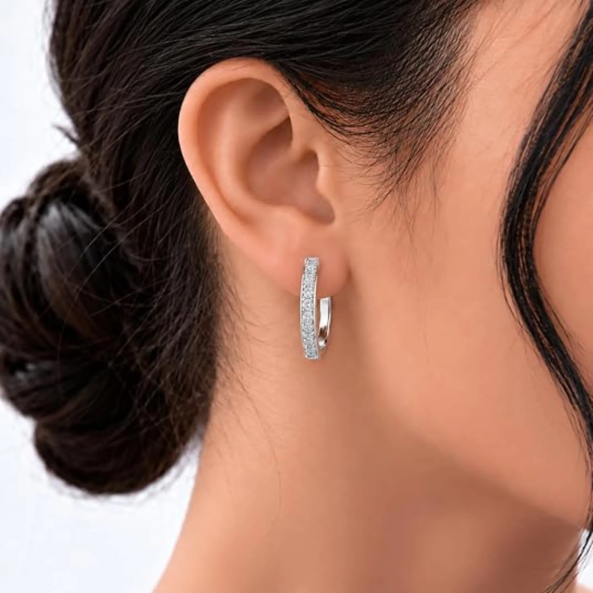 Fine Color Jewels 0.27 Ctw Round White Lab Created Diamond 925 Sterling Silver April Birthstone Pave Hoop Earrings sold by Zulily product image thumbnail 2