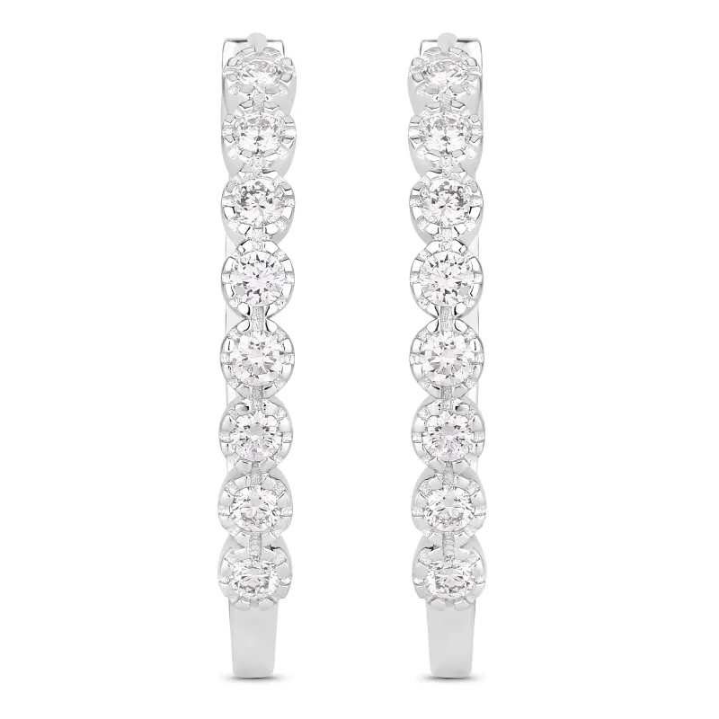 Fine Color Jewels 1.76 Ctw Round White Lab Created Diamond Bezel 925 Sterling Silver April Birthstone Oval Hoop Earrings made by Zulily