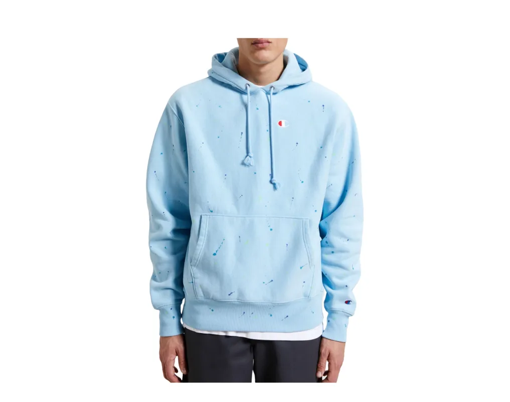 Champion C Life Reverse Weave Paint Splatter Men's Hoodie — Blue made by Champion