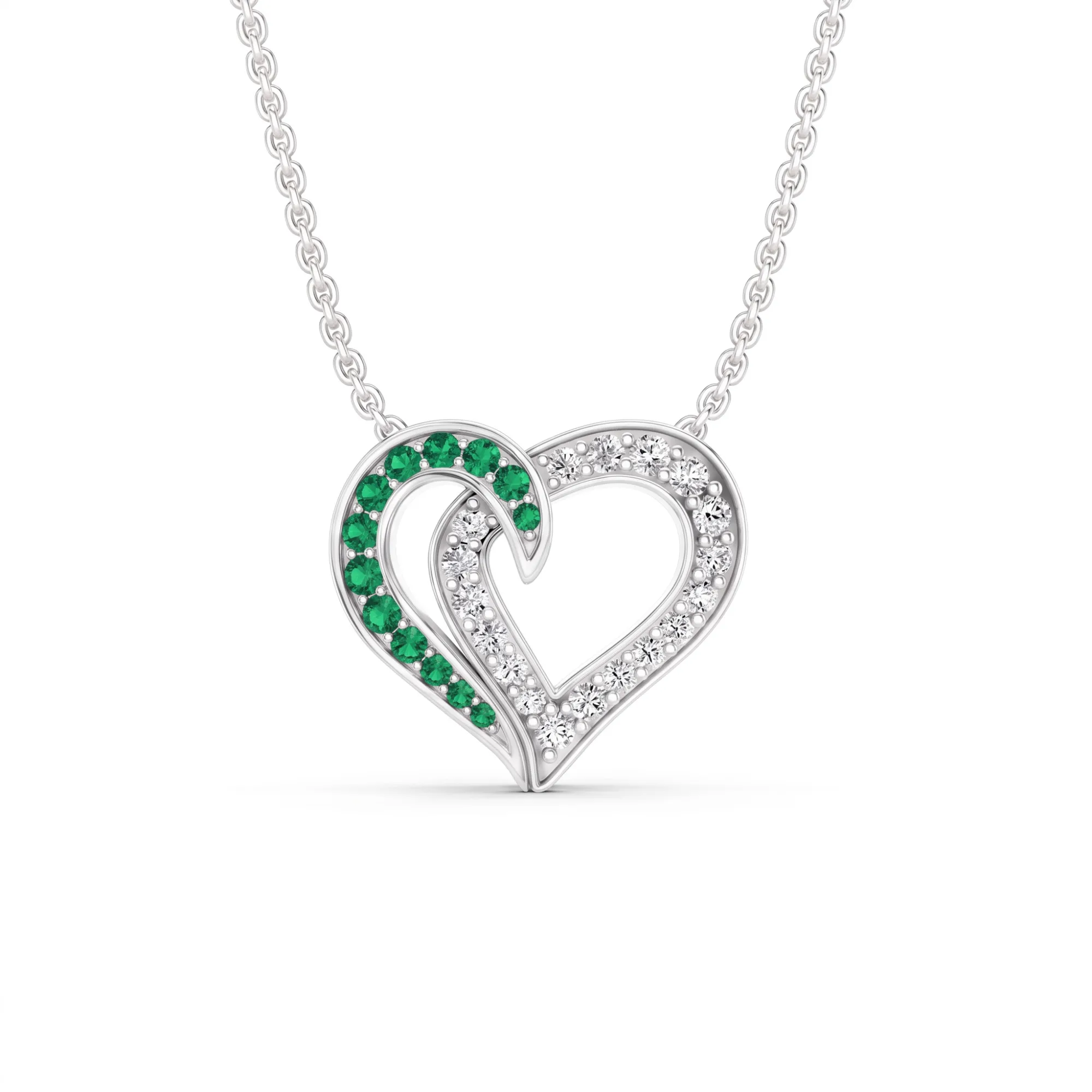 0.64 Cttw Round Green Emerald and Lab Grown Diamond 14K Gold Pave Open Heart Pendant Necklace sold by Zulily product image thumbnail 3