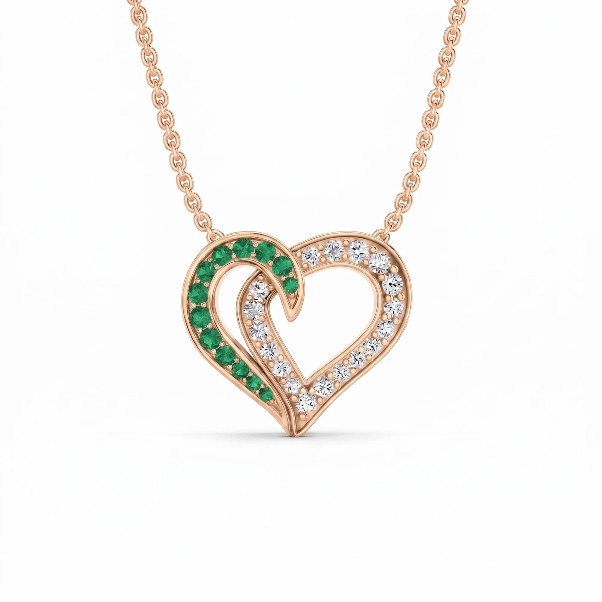 0.64 Cttw Round Green Emerald and Lab Grown Diamond 14K Gold Pave Open Heart Pendant Necklace sold by Zulily product image thumbnail 4