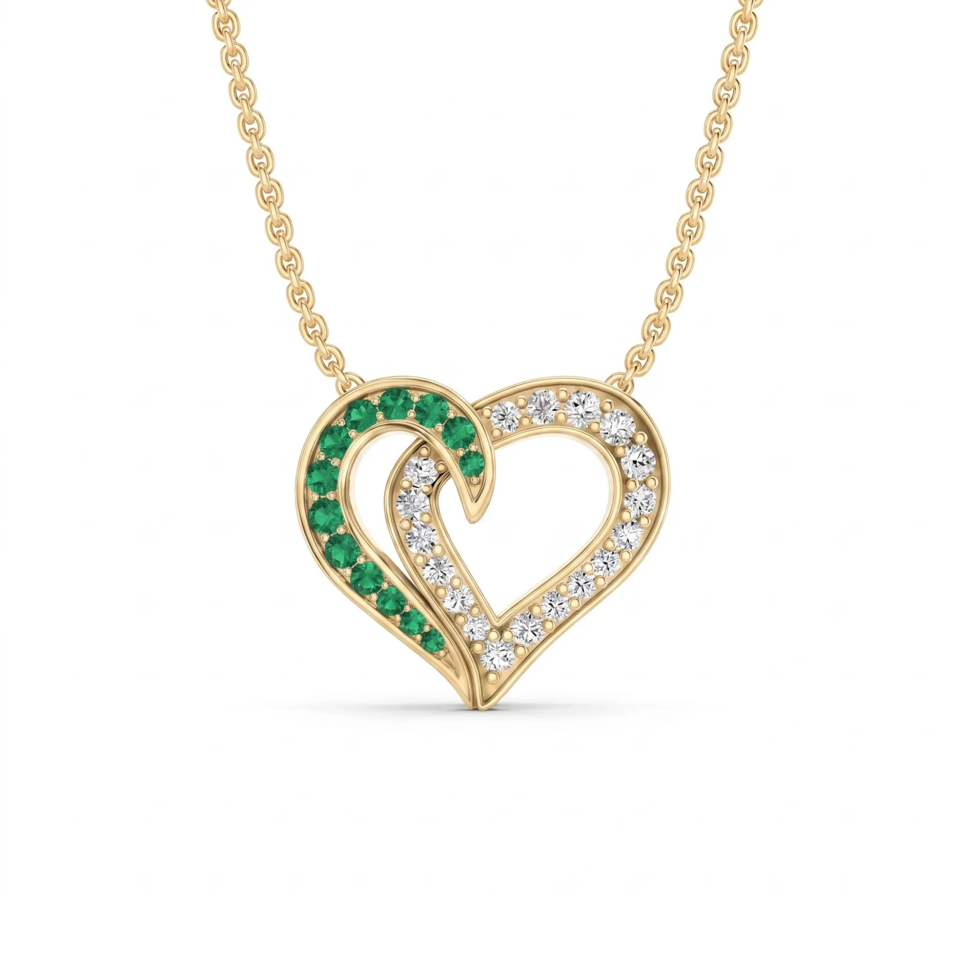 0.64 Cttw Round Green Emerald and Lab Grown Diamond 14K Gold Pave Open Heart Pendant Necklace sold by Zulily