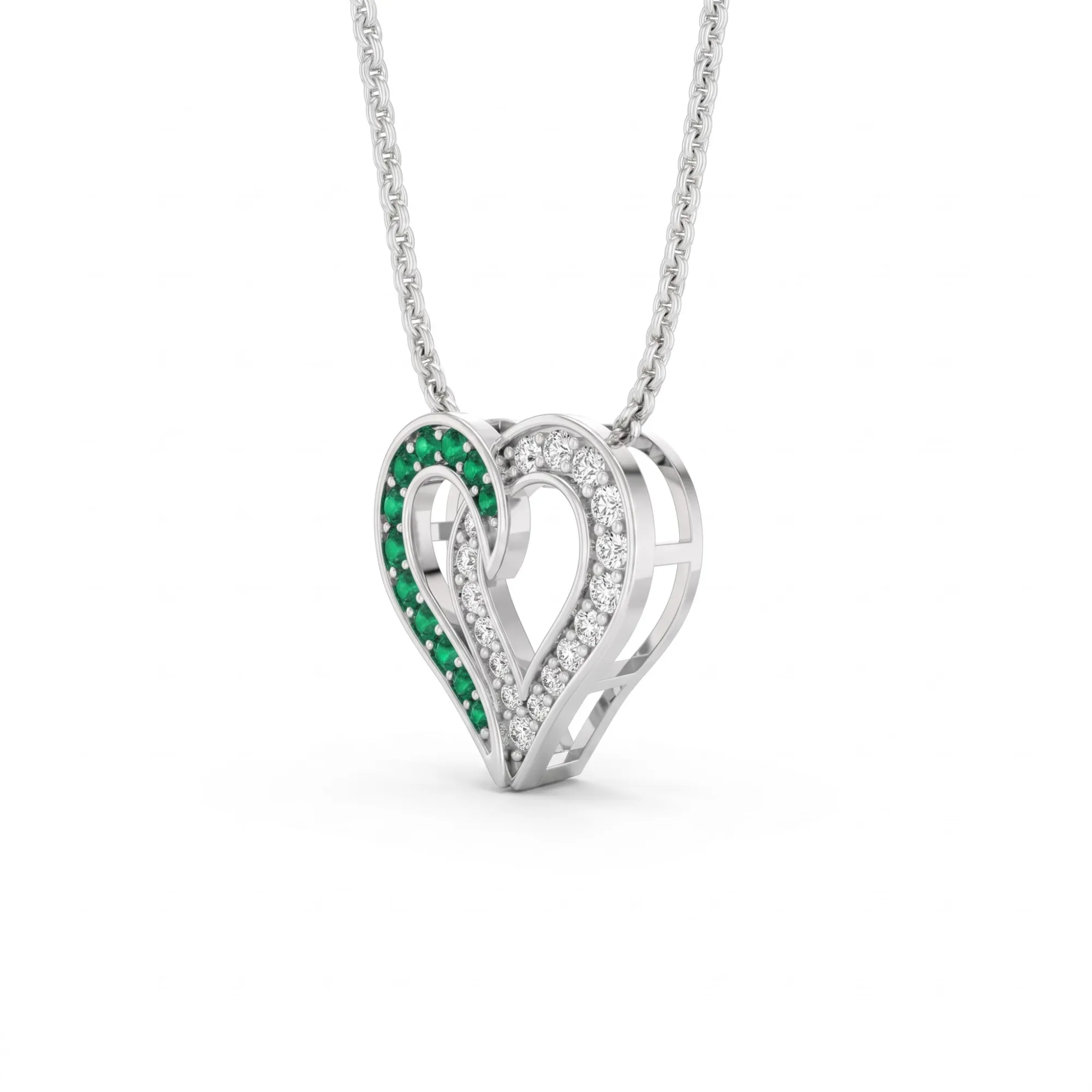 0.64 Cttw Round Green Emerald and Lab Grown Diamond 14K Gold Pave Open Heart Pendant Necklace sold by Zulily product image thumbnail 5