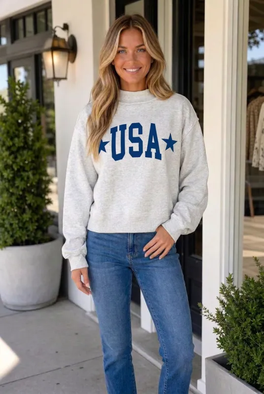 Threaded Pear Regeena Mock Usa Slogan Pullover made by Threaded Pear